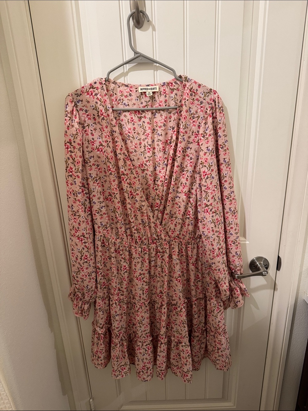 Inspired Hearts Pink Floral Long Sleeve Tiered Dress